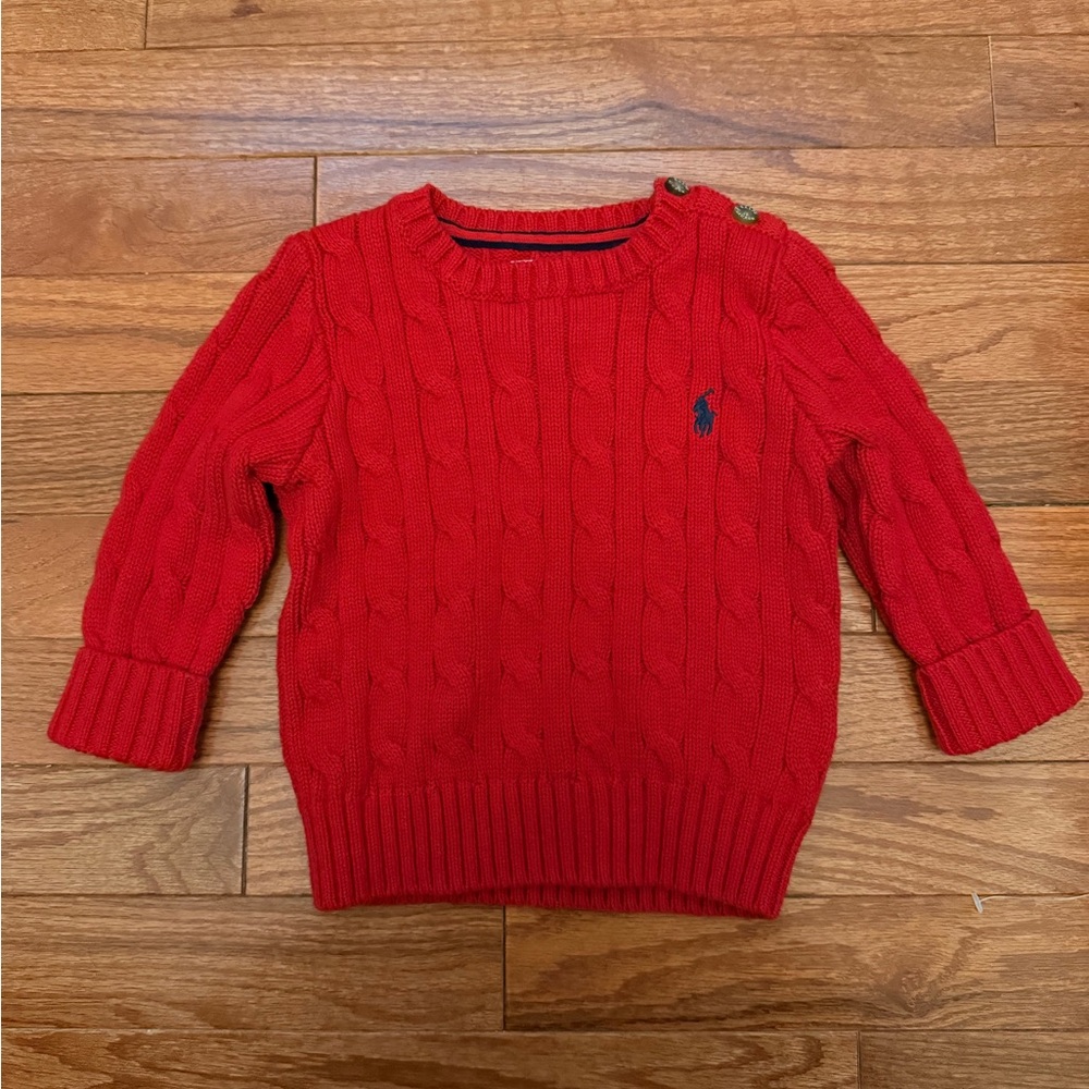 Baby Ralph Lauren 9 months Red Cable Knit Sweater